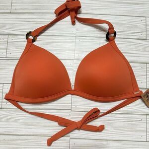VICTORIA’S SECRET PINK PUSH UP TRIANGLE ORANGE RING SWIMSUIT BIKINI TOP NWT XL